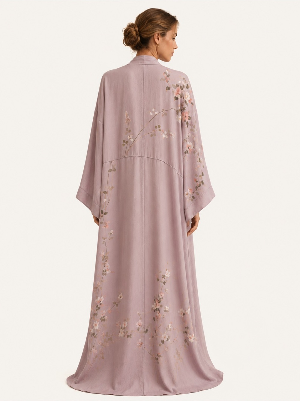 Vintage Japanese Kimono Mauve Floral Maxi Duster Silk Feel